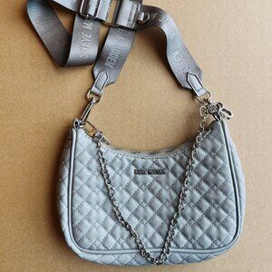 Steve Madden Quilted Crossbody Shoulder Bag Gray Silver Chain Strap